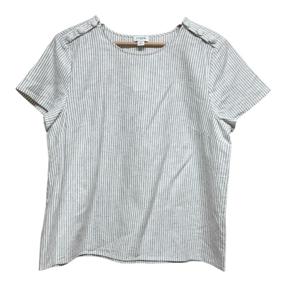 J.Crew Striped Linen-Blend Button-Shoulder Shirt NWOT Size M